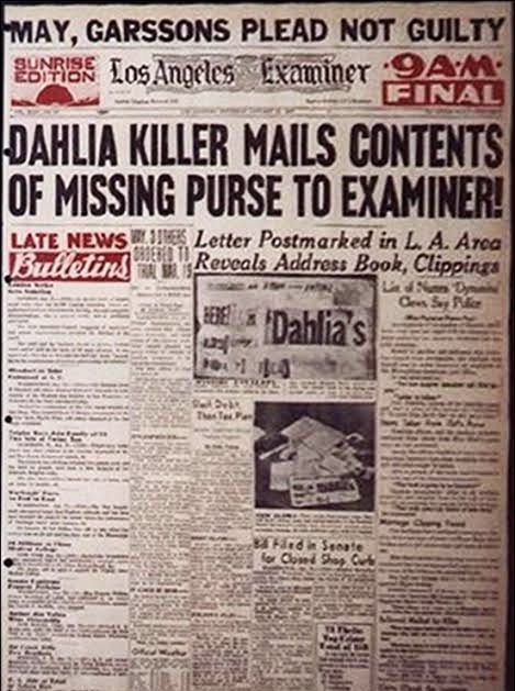 Herald Examiner announces sending of Elizabeth Short's personal effects