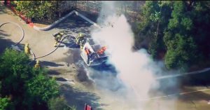 Tour bus on fire, Los Angeles