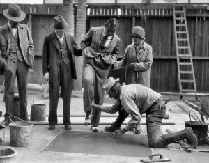 Douglas Fairbanks, Mary Pickford and Sid Grauman at Chinese Theatre