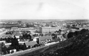 Los Angeles Plaza, 1876. With El Aliso centre left & Los Angeles River behind.