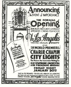 Poster for premiere of City Lights at Los Angeles Theatre