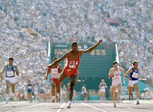 Carl Lewis winning 100 meter finals